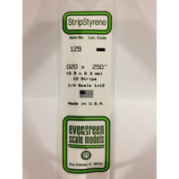 Evergreen White Polystyrene Strip 0.020 x 0.250 x 14" / 0.51mm x 6.4mm x 36cm (10)