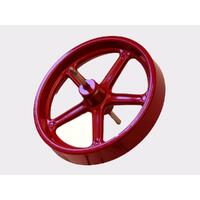 Wilesco Flywheel. 100 mm Diameter. Red. With Axle (D21)