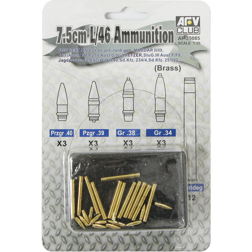 AFV Club 1/35 German 7.5cm/L46 Ammunition (Brass) Plastic Model Kit [AF35085]