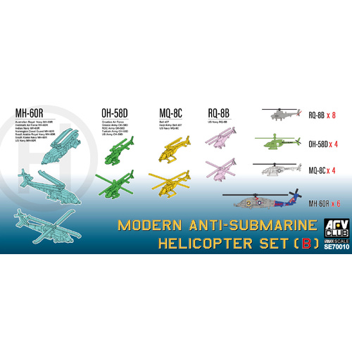 AFV Club 1/700 Modern Anti-submarine Helicopter Set 2 (MH-60R & OH-58D & MQ-8B/C) Plastic Model Kit