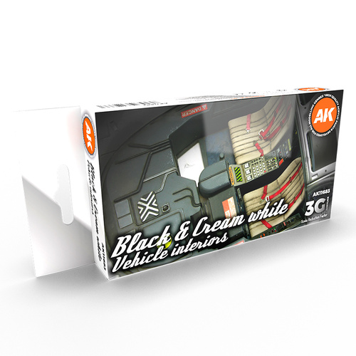 AK Interactive Civil Series: Black Interior And Cream White Acrylic Paint Set 3rd Generation