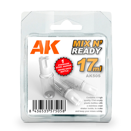 AK Interactive Mix And Ready - Acrylics (6 Empty, 17ml Jars With Shaker Ball)