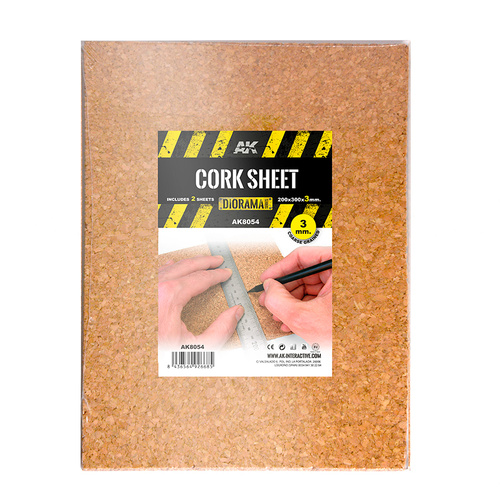 AK Interactive Cork Sheets - Coarse Grained - 200 X 300 X 3mm (2 Sheets)