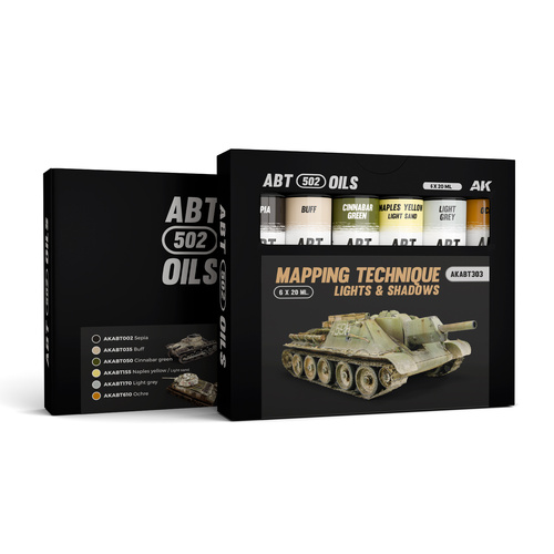 AK Interactive ABT 502: Vehicle Mapping Technique Lights & Shadows Oil Paint Set