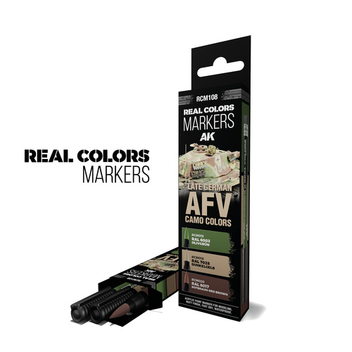 AK Interactive Real Colors Markers: Late German AFV Camo Colors - Set 3 Arcylic Paint Markers