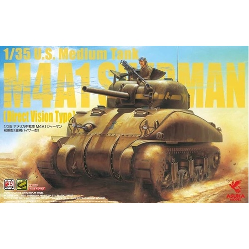 Asuka 1/35 U.S. Medium Tank M4A1 Sherman (Direct Vision Type) Plastic Model Kit