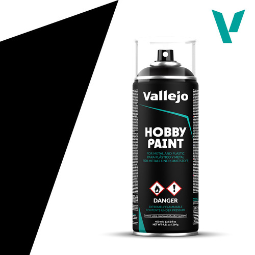 Vallejo Aerosol Black Primer 400ml Hobby Spray Paint [28012]