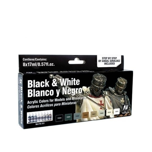 Vallejo Model Colour: Black & White by Angel Giraldez (8 Colours) Acrylic Paint Set