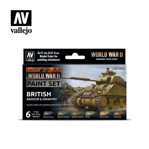 Vallejo Model Colour: British Armour & Infantry WWII (6 Colours) Acrylic Paint Set