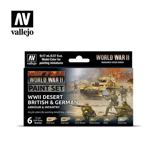 Vallejo Model Colour: Desert British & German Armour & Infantry WWII (6 Colours) Acrylic Paint Set