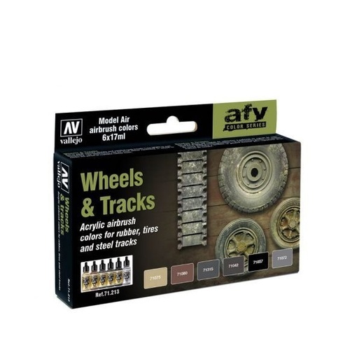 Vallejo Model Air Wheels & Tracks 6 Colour Acrylic Paint Set [71213]