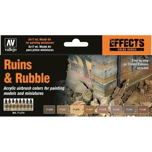 Vallejo Model Air Ruins & Rubble 8 Colour Acrylic Paint Set [71214]