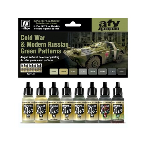 Vallejo Model Air Cold War & Modern Russian Green Patterns 8 Colour Acrylic Paint Set [71621]