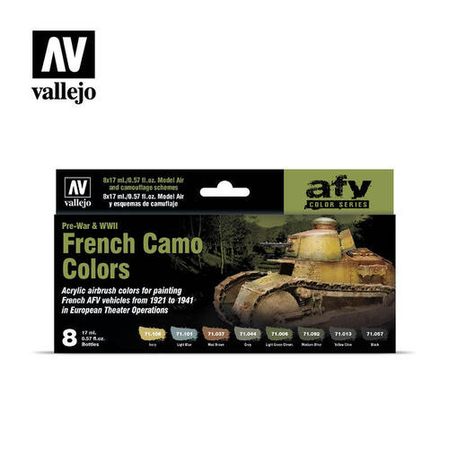 Vallejo Model Air French Camo Colors Pre-War & WWII 8 Colour Acrylic Airbrush Paint Set [71644]