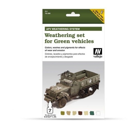 Vallejo Model Air AFV Set Weathering for Green vehicles 7 Colour Acrylic Paint Set [78406]