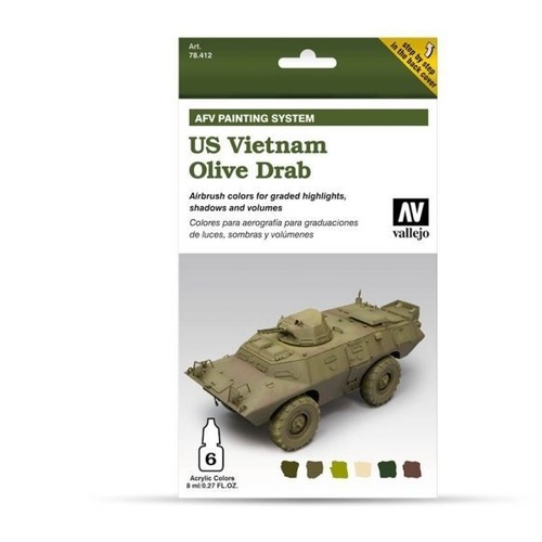 Vallejo Model Air AFV Set US Vietnam Olive Drab 6 Colour Acrylic Paint Set [78412]