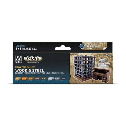 Vallejo Wizkids Premium set: Wood & Steel Acrylic Paint Set (8 Colour Set) [80256]