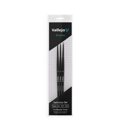 Vallejo Hobby Brushes: Pro Modeler Definition Set - Natural Hair (Sizes 4/0, 3/0 & 2/0)