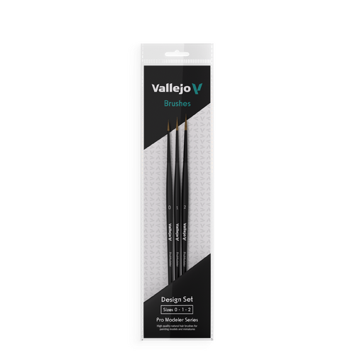 Vallejo Hobby Brushes: Pro Modeler Design Set - Natural Hair  (Sizes 0, 1 & 2)