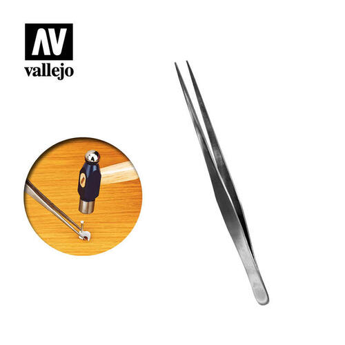 Vallejo Straight Tip Stainless Steel Tweezers (175 mm) [T12008]