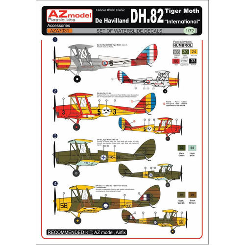 AZ Models 1/72 DH.82A International 4x decal Plastic Model Kit [AZA7031]