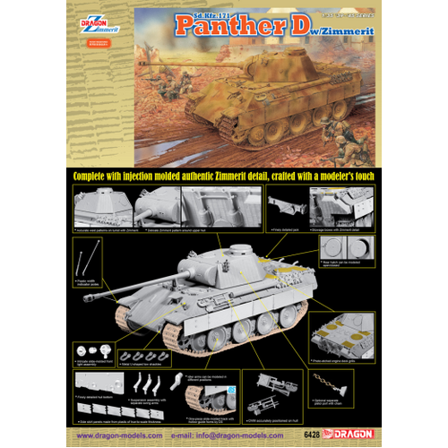 Dragon 1/35 Sd.Kfz.171 Panther D w/Zimmerit Plastic Model Kit [6428]