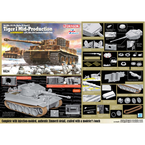 Dragon 1/35 Sd.Kfz.181 Pz.Kpfw.VI Ausf.E Tiger I Mid Production w/Zimmerit s.Pz.Abt.506 [6624]