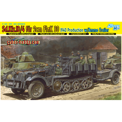 Dragon 1/35 Sd.Kfz.10/4 für 2cm FlaK 30 1940 PRODUCTION w/AMMO TRAILER (SMART KIT) [6711]