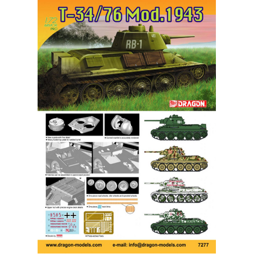 Dragon 1/72 T-34/76 Mod. 1943 Plastic Model Kit [7277]