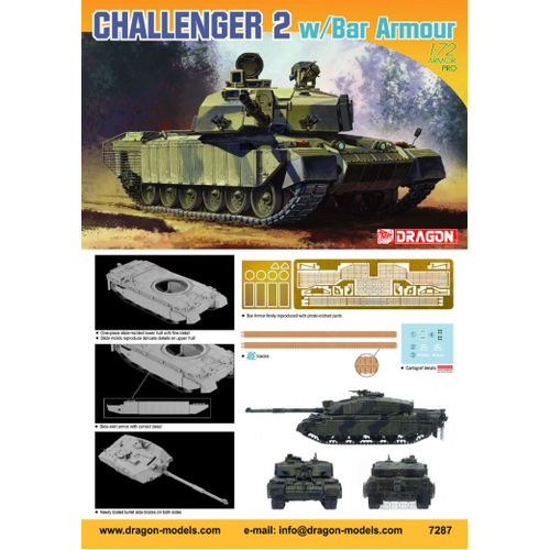 Dragon 1/72 Challenger 2 w/BAR Armour [7287]