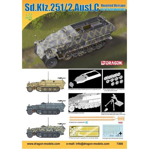 Dragon 1/72 Sd.Kfz.251/2 Ausf.C Rivetted Version mit Granatwerfer Plastic Model Kit [7308]