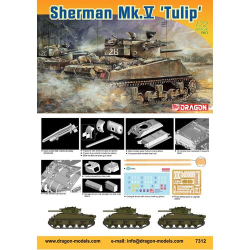 Dragon 1/72 Sherman Mk.V 'Tulip' Plastic Model Kit [7312]