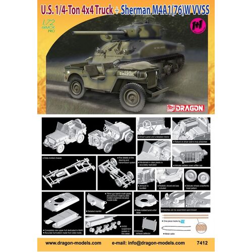 Dragon 1/72 1/4-TON 4X4 TRUCK + M4A1(76)W VVSS [7412]