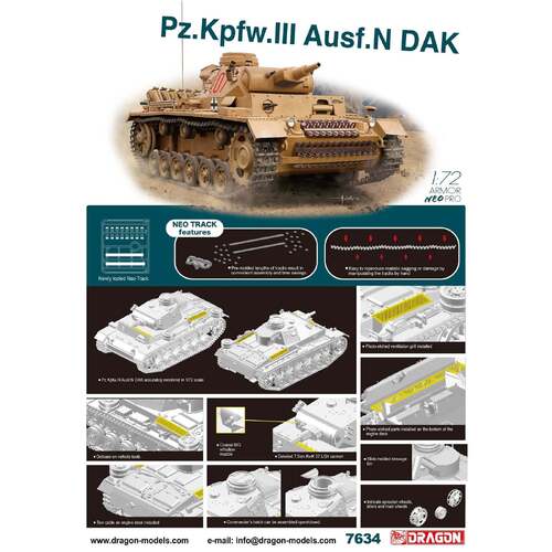 Dragon 1/72 Pz.Kpfw.III Ausf.N DAK Plastic Model Kit [7634]