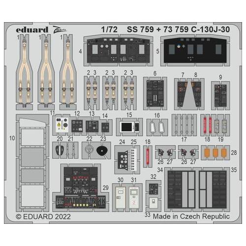 Eduard 1/72 C-130J-30 interior Photo etched set for Zvezda [73759]