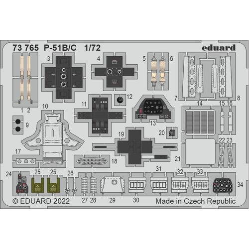 Eduard 1/72 P-51B/C (Arma Hobby) Colour Photo Etch Set [73765]