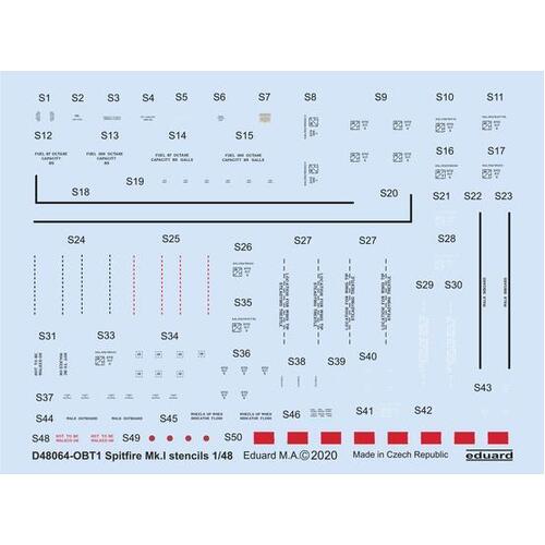 Eduard 1/48 Spitfire Mk.I stencils Decals for Eduard