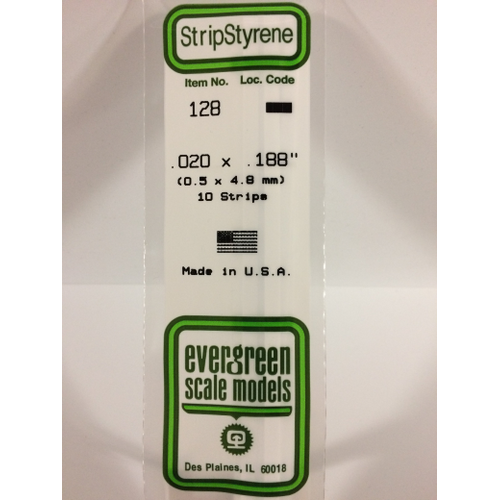 Evergreen White Polystyrene Strip 0.020 x 0.188 x 14" / 0.51mm x 4.8mm x 36cm (10)