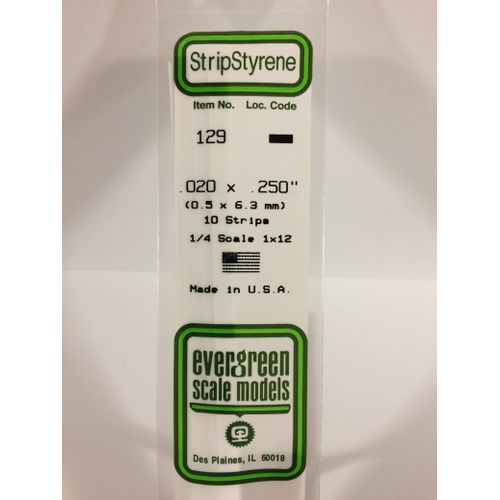 Evergreen White Polystyrene Strip 0.020 x 0.250 x 14" / 0.51mm x 6.4mm x 36cm (10)