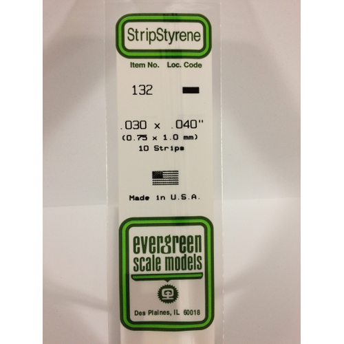 Evergreen White Polystyrene Strip 0.030 x 0.040 x 14" / 0.76mm x 1mm x 36cm (10)