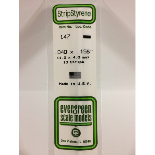 Evergreen White Polystyrene Strip 0.040 x 0.156 x 14" / 1mm x 4mm x 36cm (10)