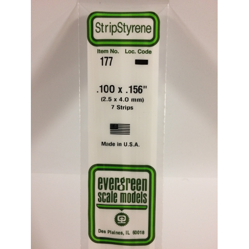 Evergreen White Polystyrene Strip 0.100 x 0.156 x 14" / 2.5mm x 4mm x 36cm (7)