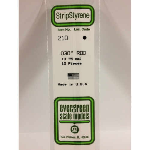 Evergreen White Polystyrene Rod 0.030 x 14" / 0.76mm x 36cm (10)