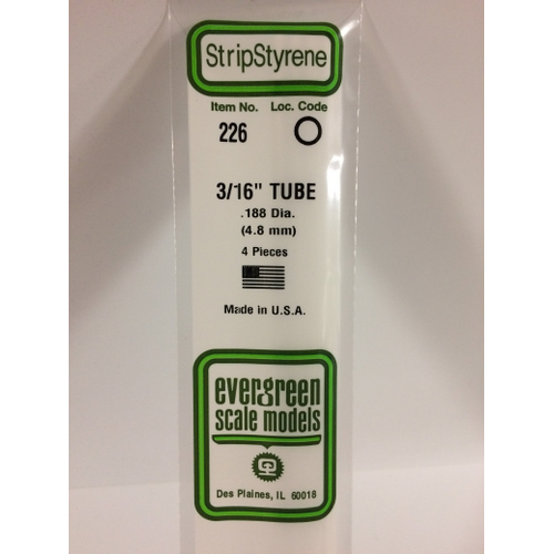 Evergreen White Polystyrene Tube 0.187 x 14" / 4.7mm x 36cm (4)