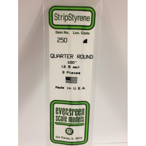 Evergreen White Polystyrene Quarter Round 0.100 x 14" / 2.5mm x 36cm (3)