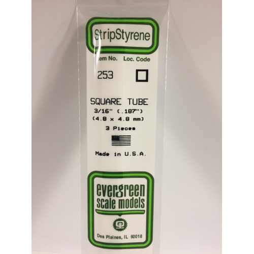 Evergreen White Polystyrene Square Tube 0.188 x 14" / 4.8mm x 36cm (3)