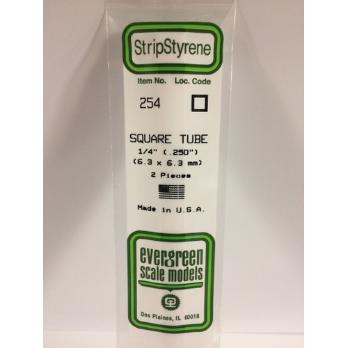 Evergreen White Polystyrene Square Tube 0.250 x 14" / 6.4mm x 36cm (2)