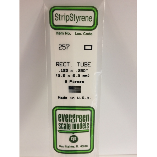 Evergreen White Polystyrene Rectangular Tube 0.125 x 0.250 x 14" / 3.2mm x 6.4mm x 36cm (3)