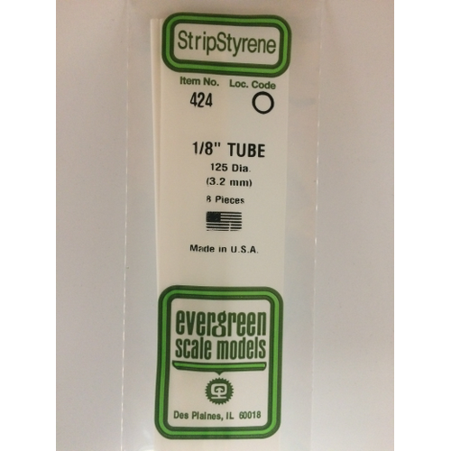 Evergreen White Polystyrene Round Tube 0.125 x 24" / 3.2mm x 61cm (8)