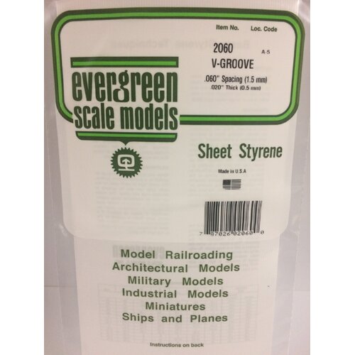 Evergreen White Polystyrene V-Groove Siding Sheet 0.060 x 6 x 12" / 1.5mm x 15cm x 30cm (1)